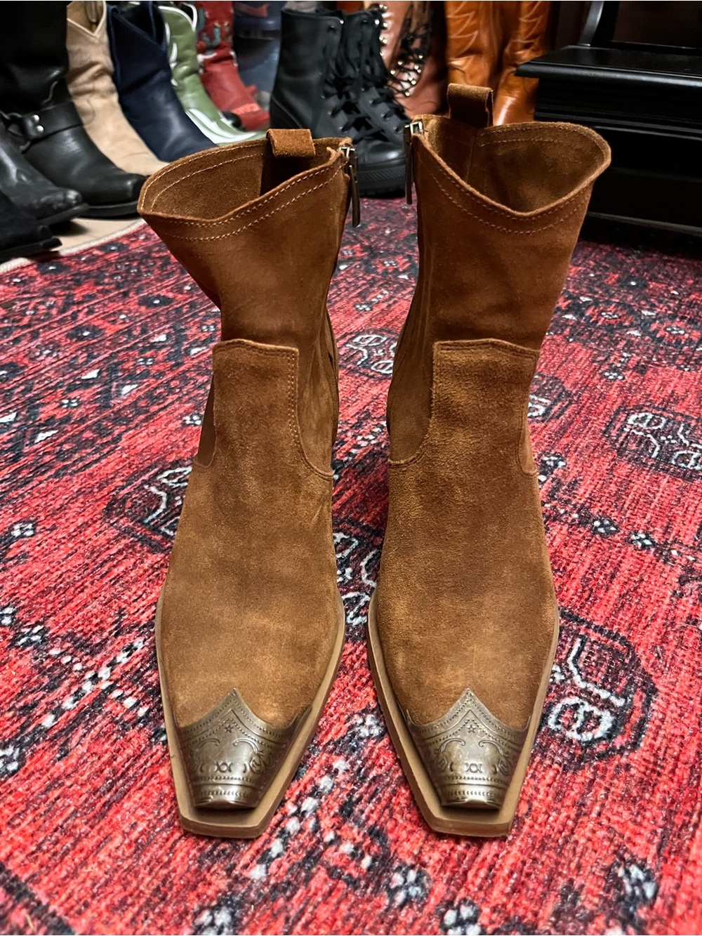 Sundance Cognac Suede Boot with Brass Toe